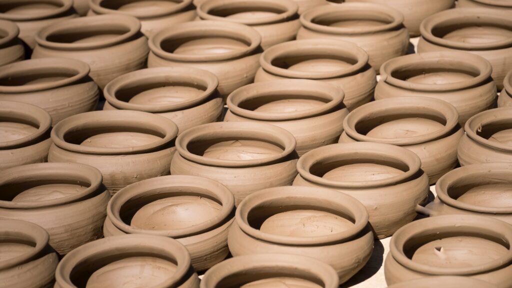 rows of greenware pots