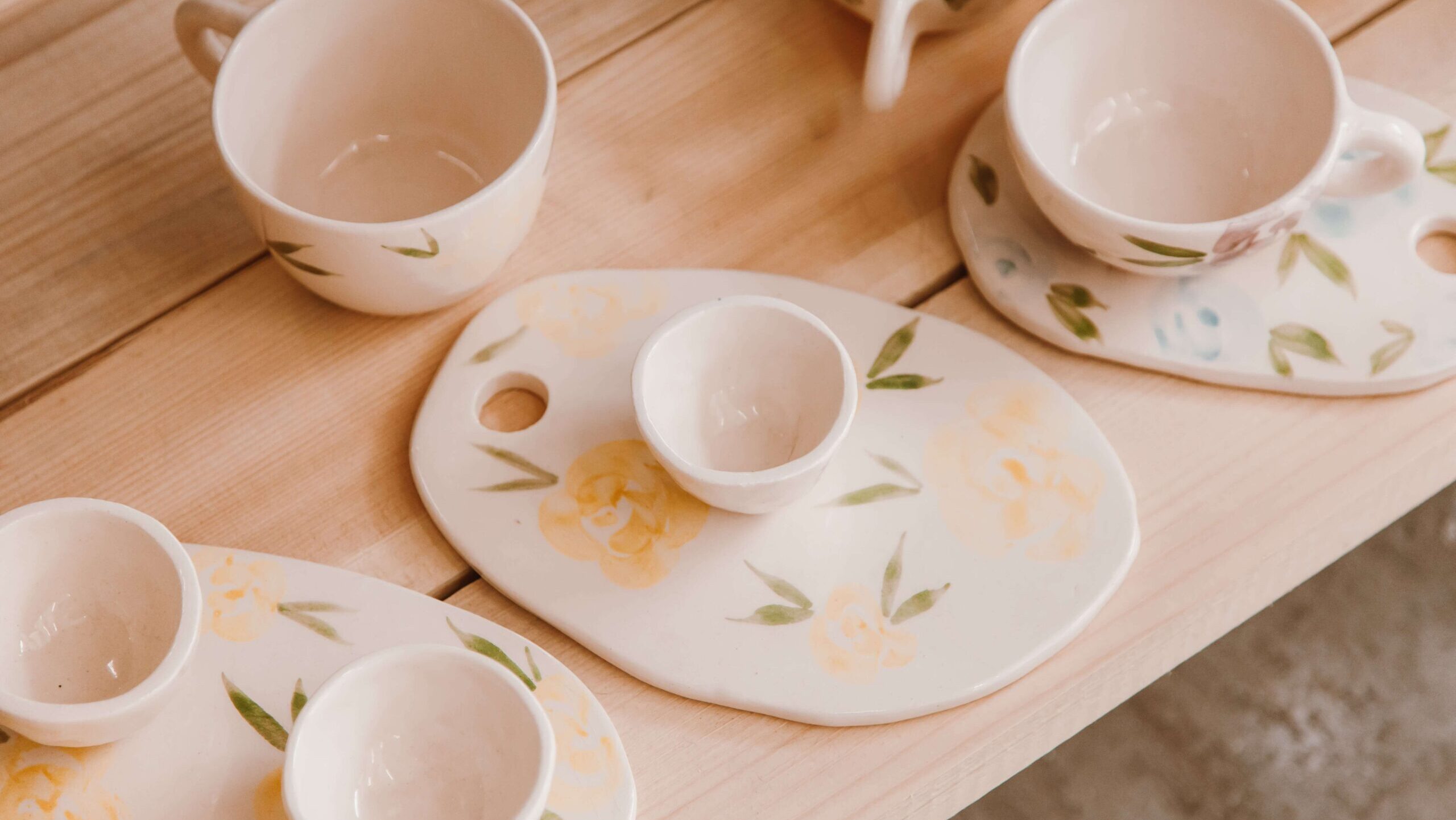 painted ceramic tea set